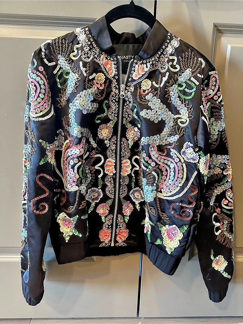 Nasty Gal Collection Sequin Embellished Bomber Jacket Black XS